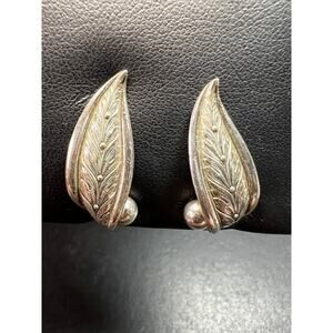 Vintage Forstner Sterling Silver Leaf Screwback Earrings Mid Century